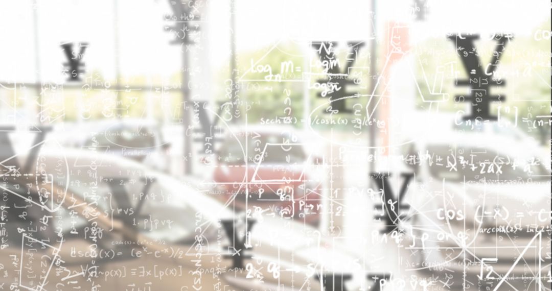 Overlay of Mathematical Formulas with Yen Symbols on Urban Scene