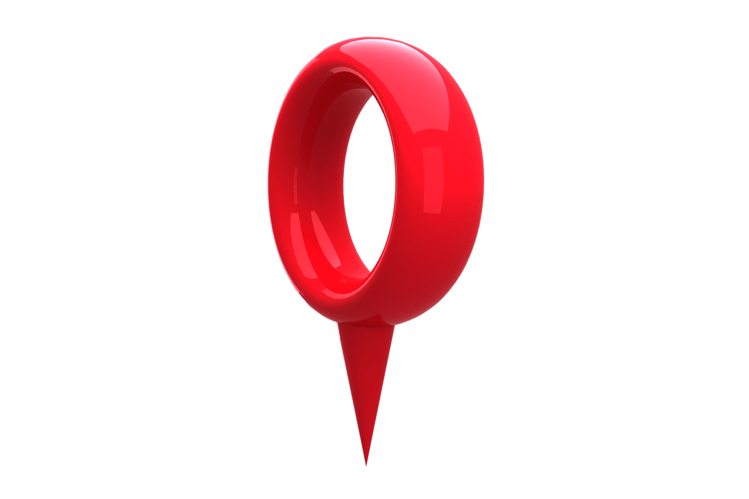 Shiny Red 3D Map Marker on Transparent Background