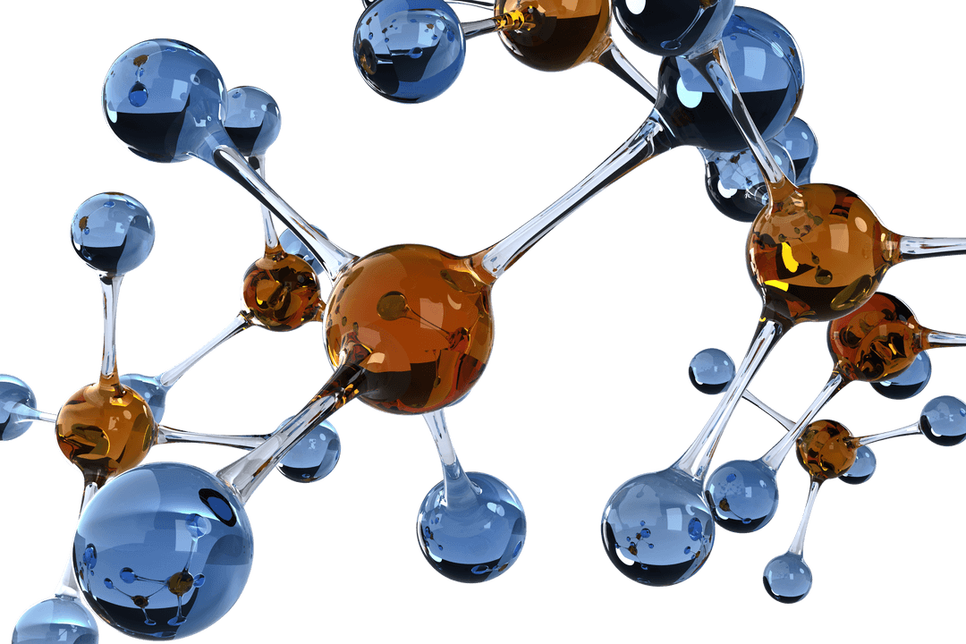 Transparent Molecule Structure with Blue and Brown Spheres