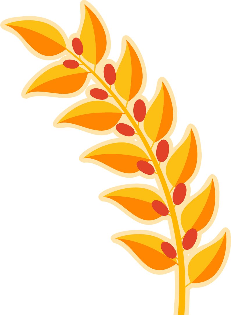 Colorful Botanical Branch with Gradient Leaves and Berries on Transparent Background