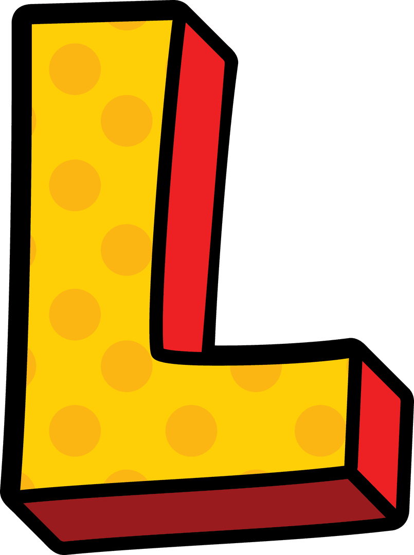 Bold L Letter Illustration in Red and Yellow Tones on Transparent Background