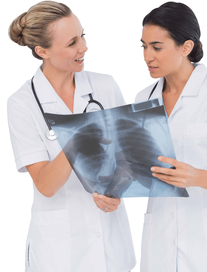 Transparent Diverse Female Doctors Analyzing X-Ray Collaboration