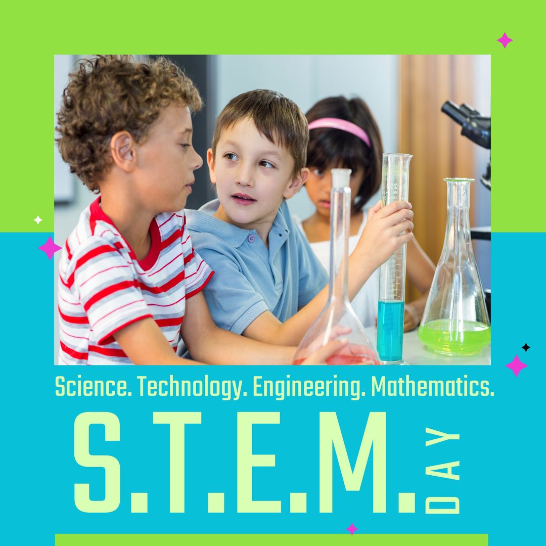 STEM Day Poster with Diverse Schoolchildren in Science Class - Download Free Stock Templates Pikwizard.com