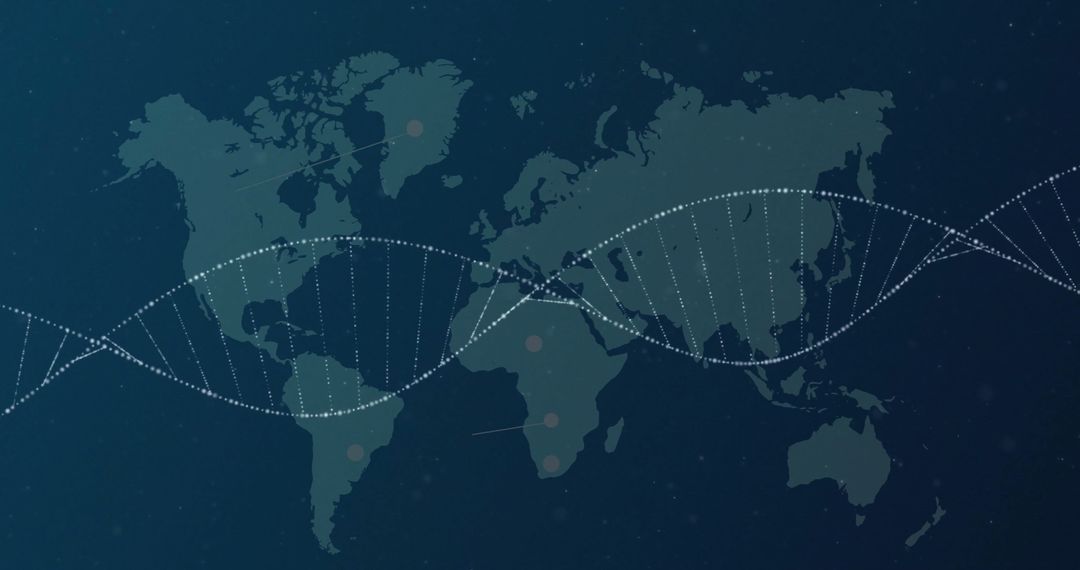 Digital DNA Strand Over World Map Symbolizing Global Health