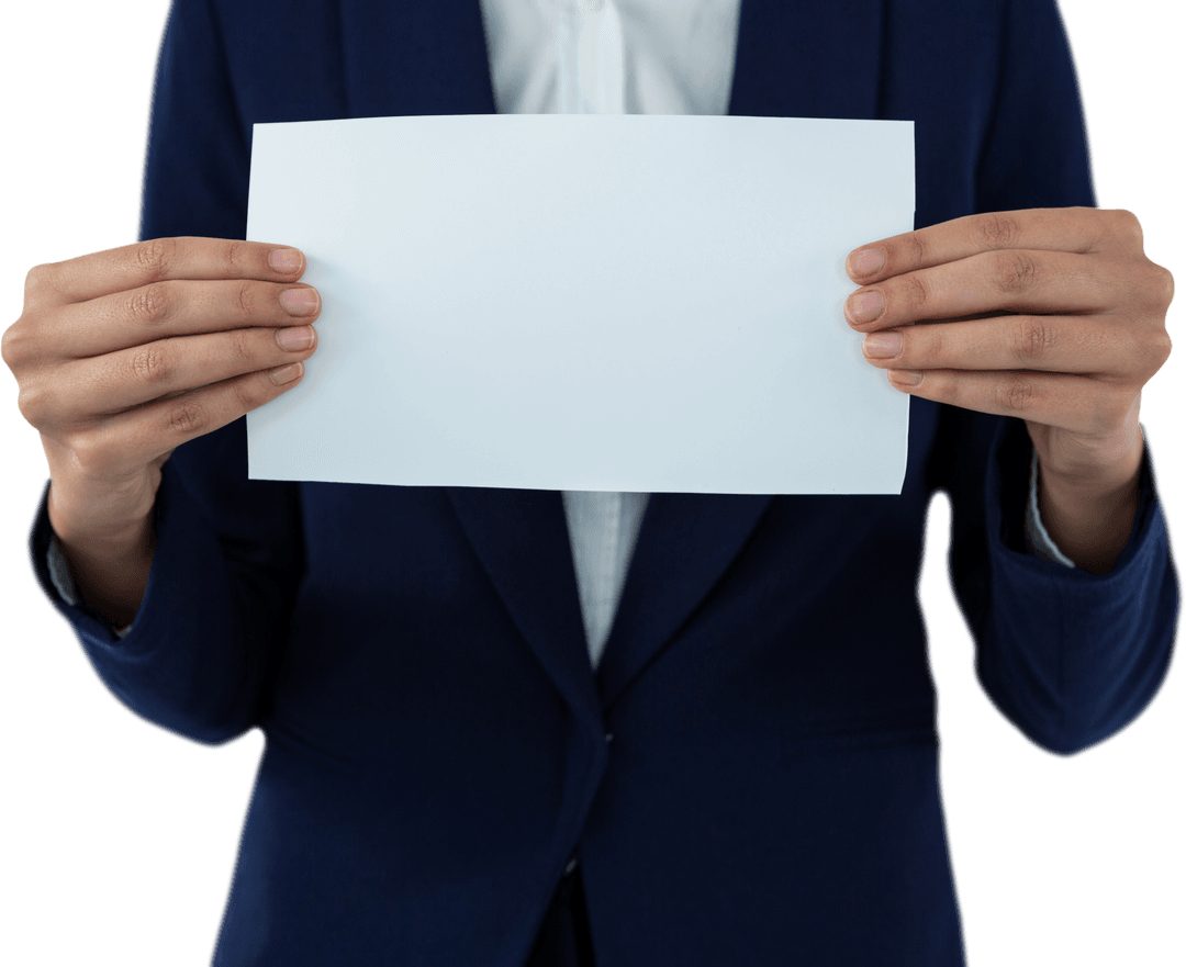 Transparent Display of Blank Paper by Businesswoman