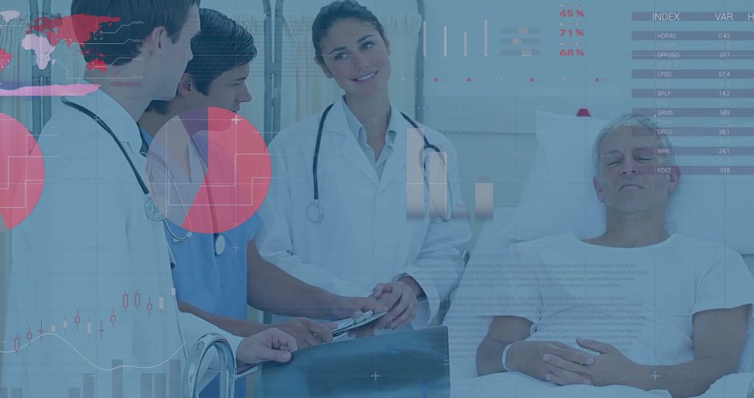 Team of Doctors Discussing Patient's Condition with Digital Overlay
