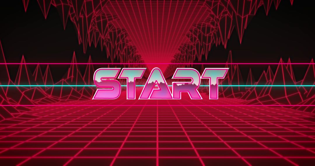 Retro Gamify Digital Start Banner Red Futuristic Grid