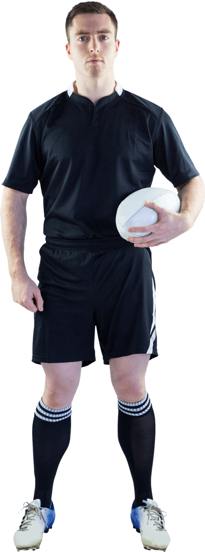 Transparent Rugged Rugby Player Standing with Ball