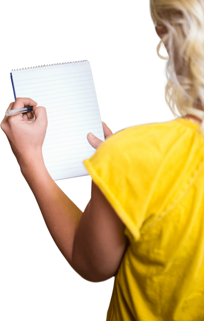 Transparent Woman Writing on Notepad with Pen