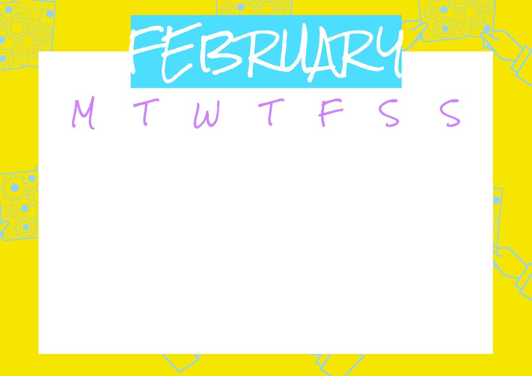 February Calendar Template with Bright Yellow Background and Blue Header - Download Free Stock Templates Pikwizard.com