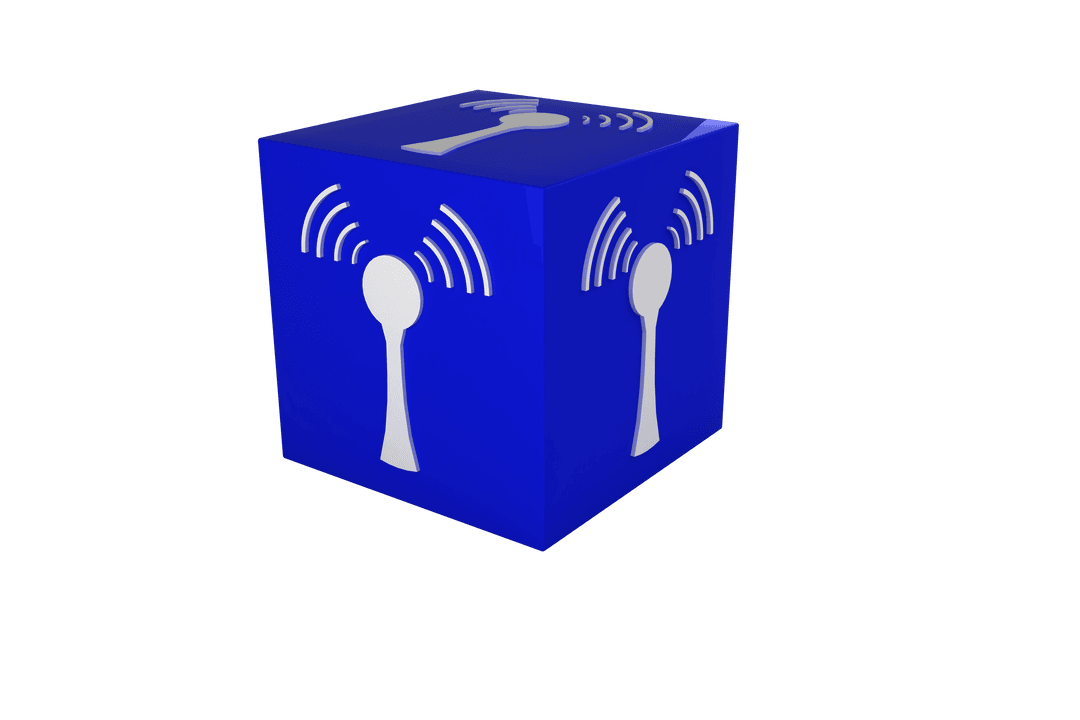 Blue Cube with Network Range Symbol on Transparent Background