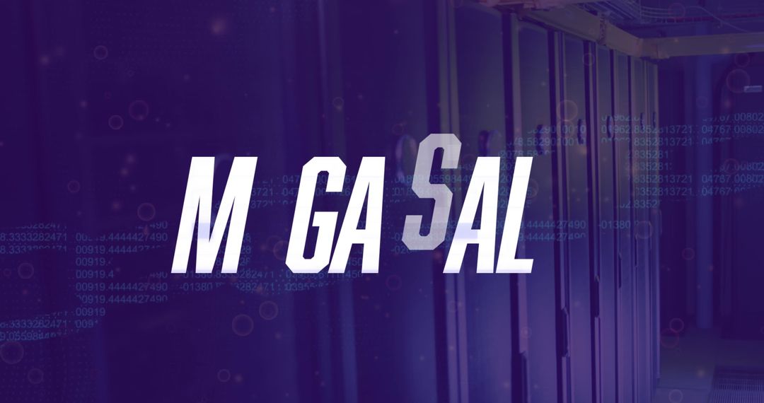 Mega Sale Text with Futuristic Data and Server Room Background