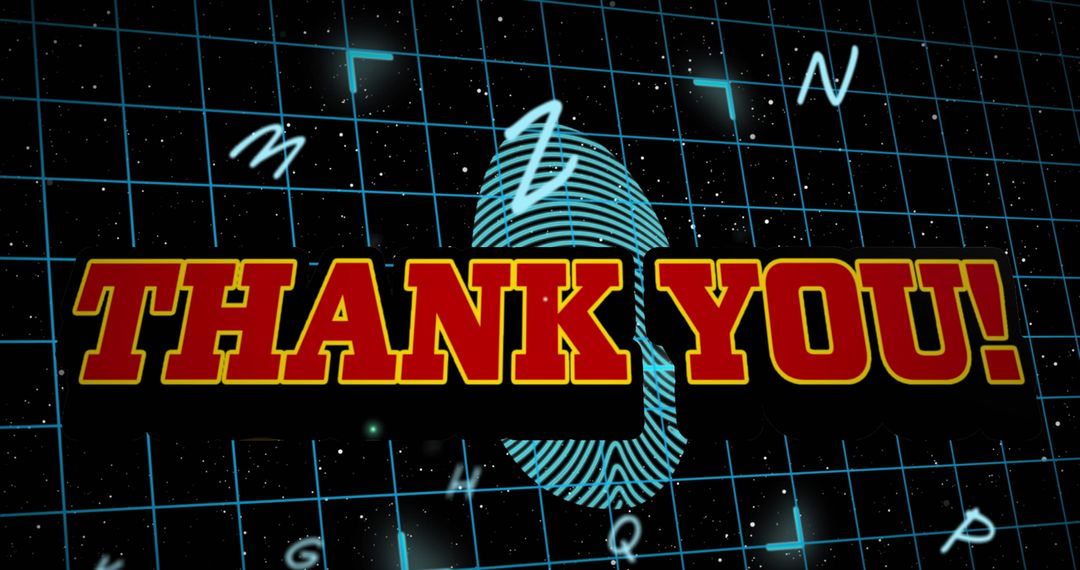 Thank You Text on Digital Grid with Fingerprint Design
