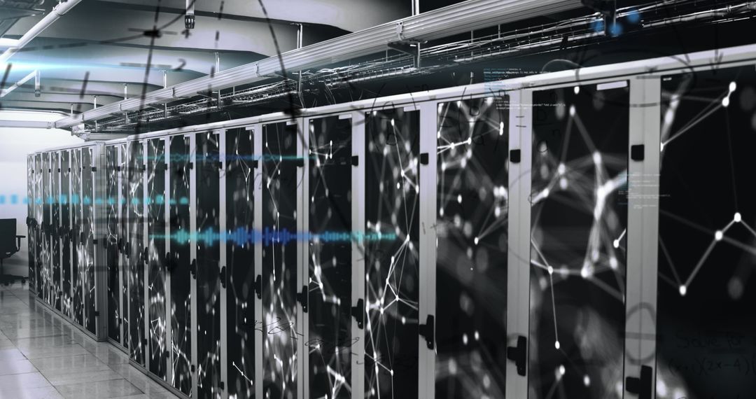 Futuristic Server Room with Digital Data Visualization