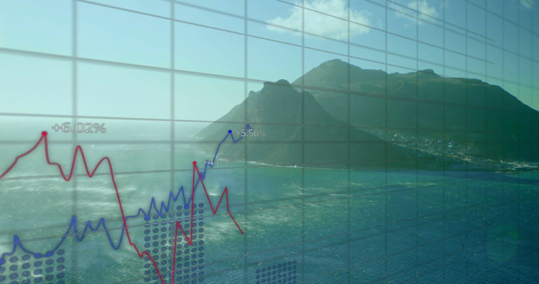 Integrated Data Graphs Overlaid on Mountain Landscape Symbolizing Global Growth