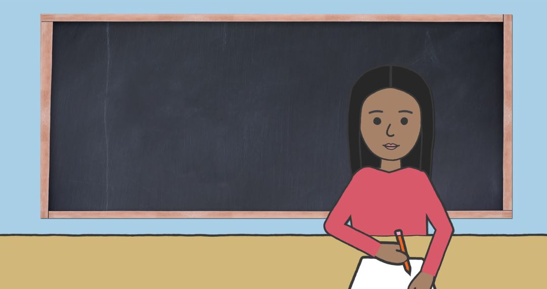 Schoolgirl with Blackboard Background: Concept of Learning