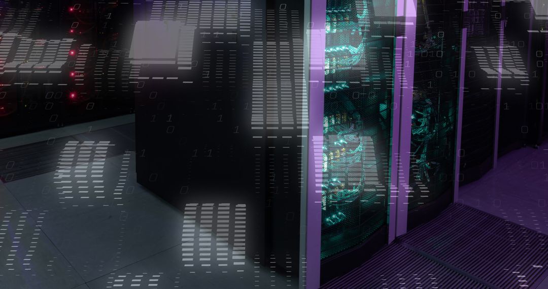 Futuristic Server Room with Digital Interface Elements