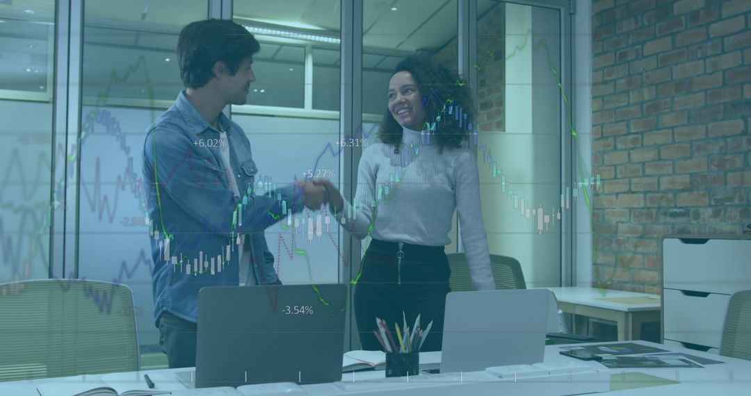 Business Analysis Discussion with Financial Graph Overlay