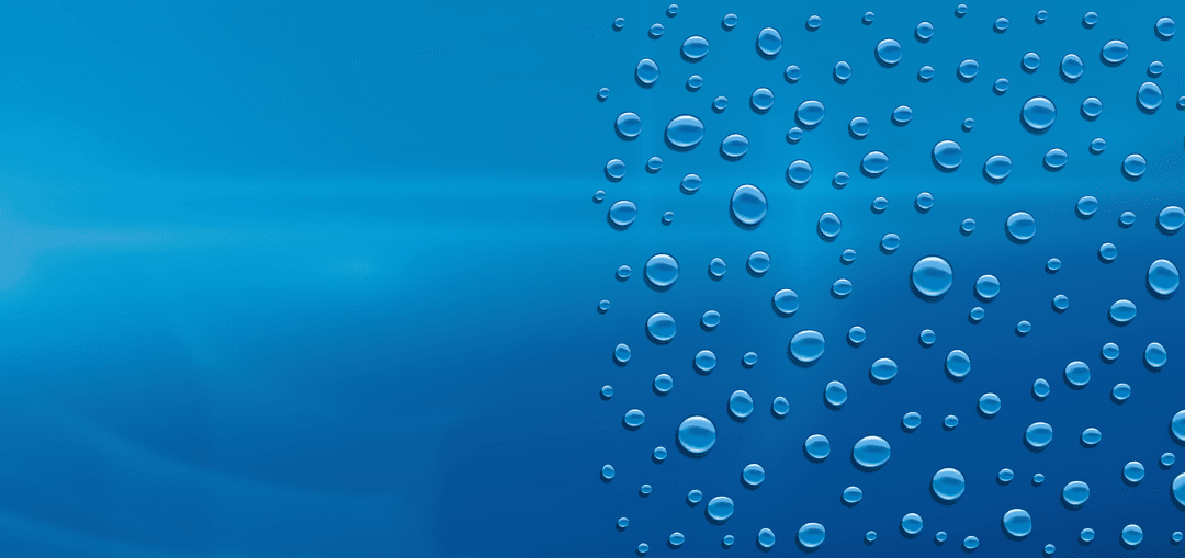 Transparent Water Droplets on Blue Background with Copy Space