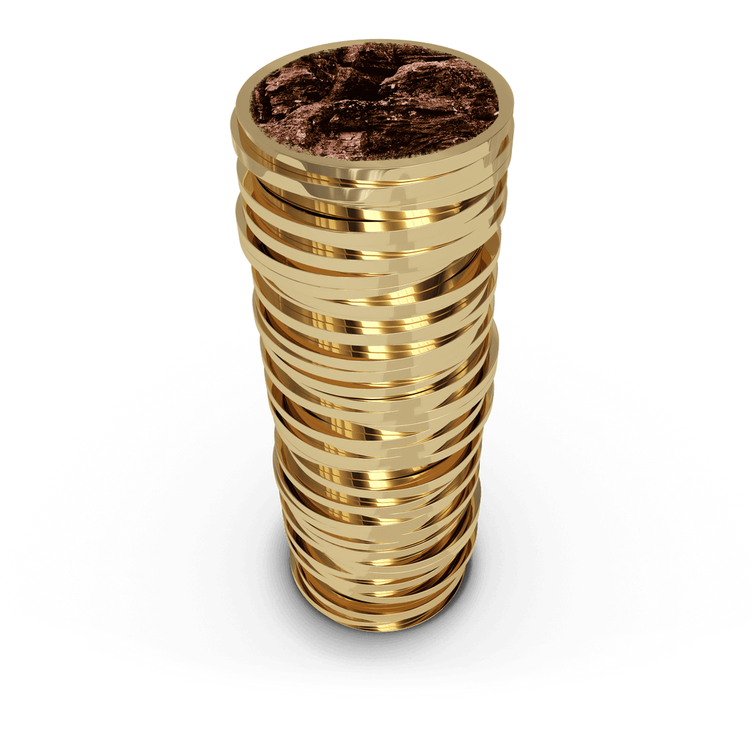 Transparent Stack of Gold Coins with Soil