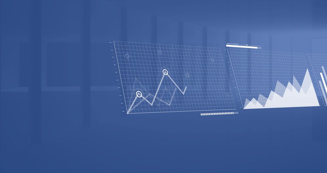 Data Analytics Interface with Charts on Blue Background