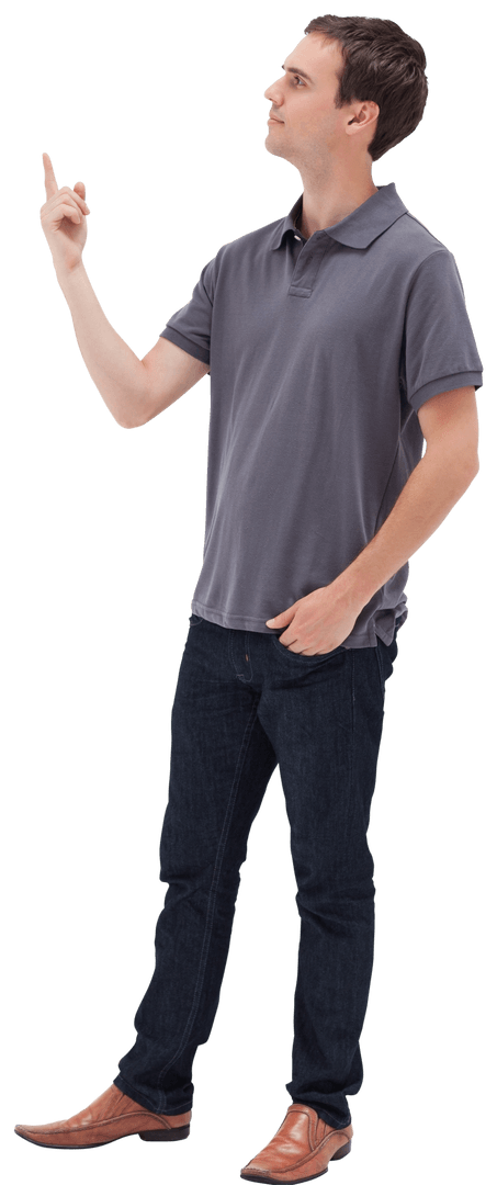 Caucasian Man Pointing Up on Transparent Background