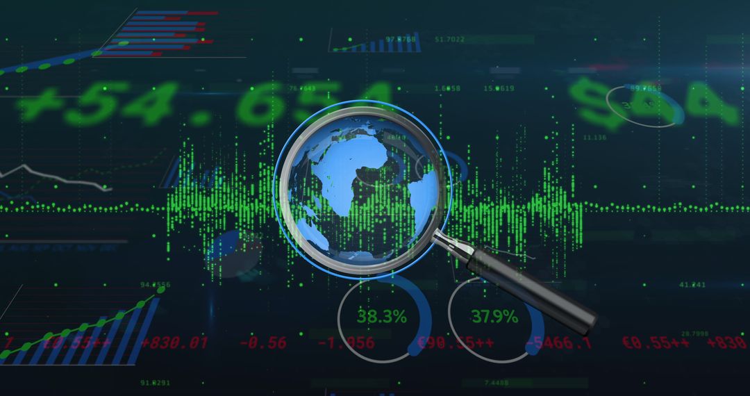 Magnifying Glass Focuses on Global Financial Data Patterns