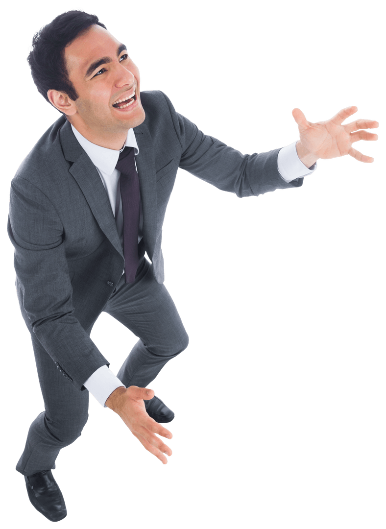 Caucasian Businessman Reaching Joyfully on Transparent Background