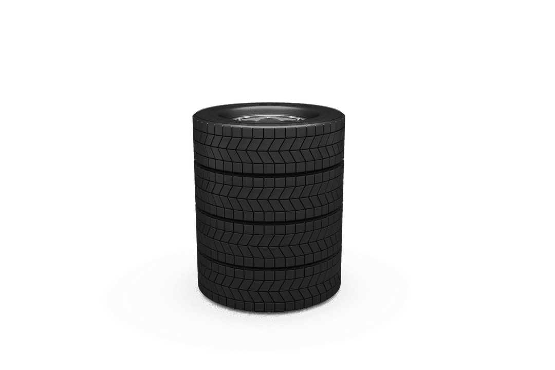 Stack of Black Rubber Car Tyres on Transparent Background