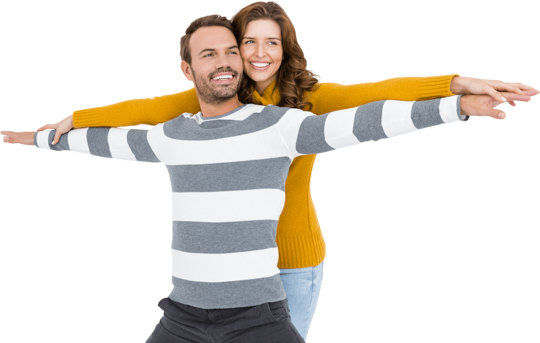 Cheerful Couple Posing with Outstretched Arms Transparent Background