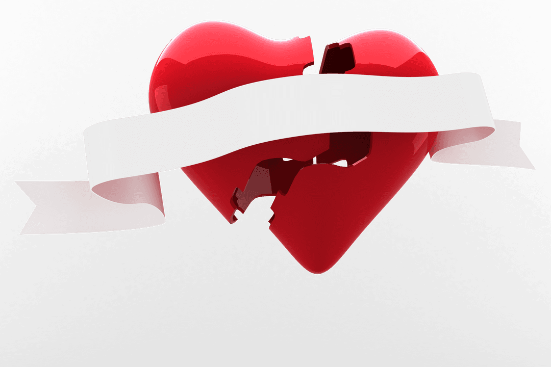 Broken Red Heart with Copy Space on Transparent Background
