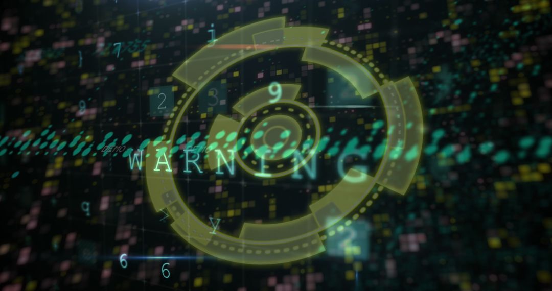 Futuristic Digital Security Grid with Warning Display