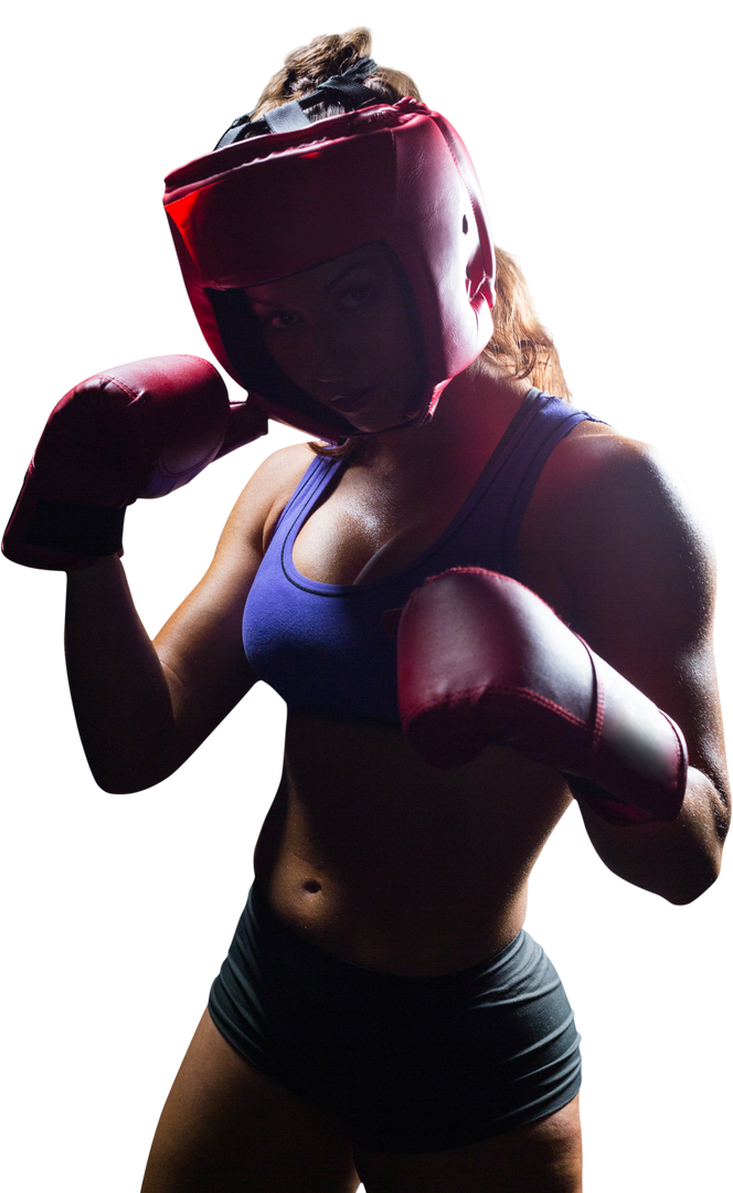 Transparent Portrait of Female Fighter in Fighting Stance with Boxing Gear - Download Free Stock Images Pikwizard.com