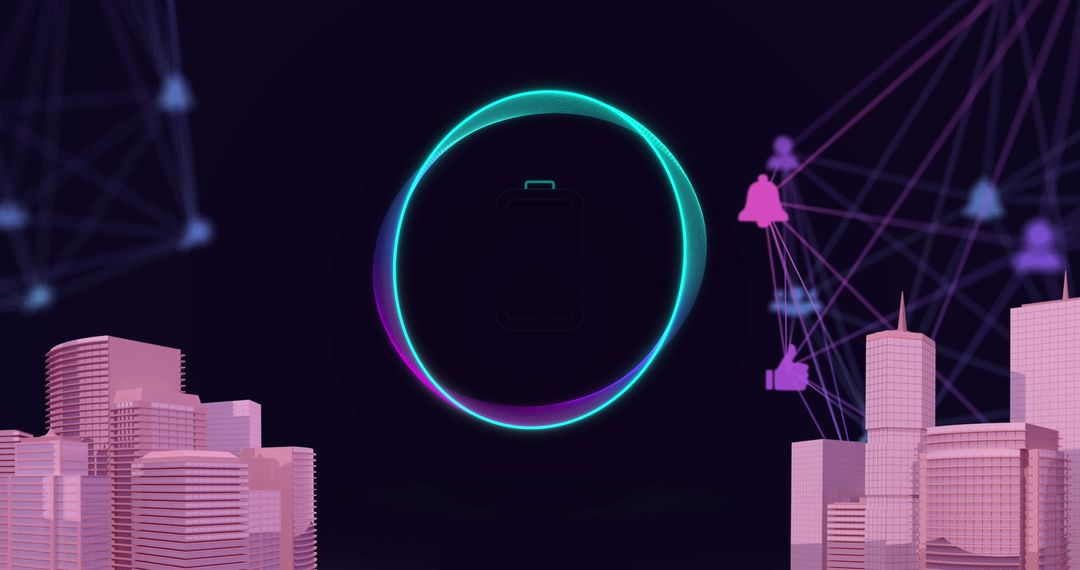 Futuristic City with Digital Network Connections