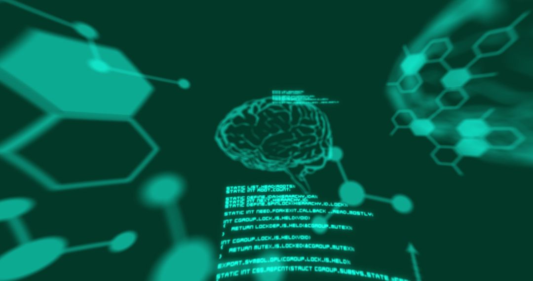 Digital Brain with Flowing Data and Abstract Elements