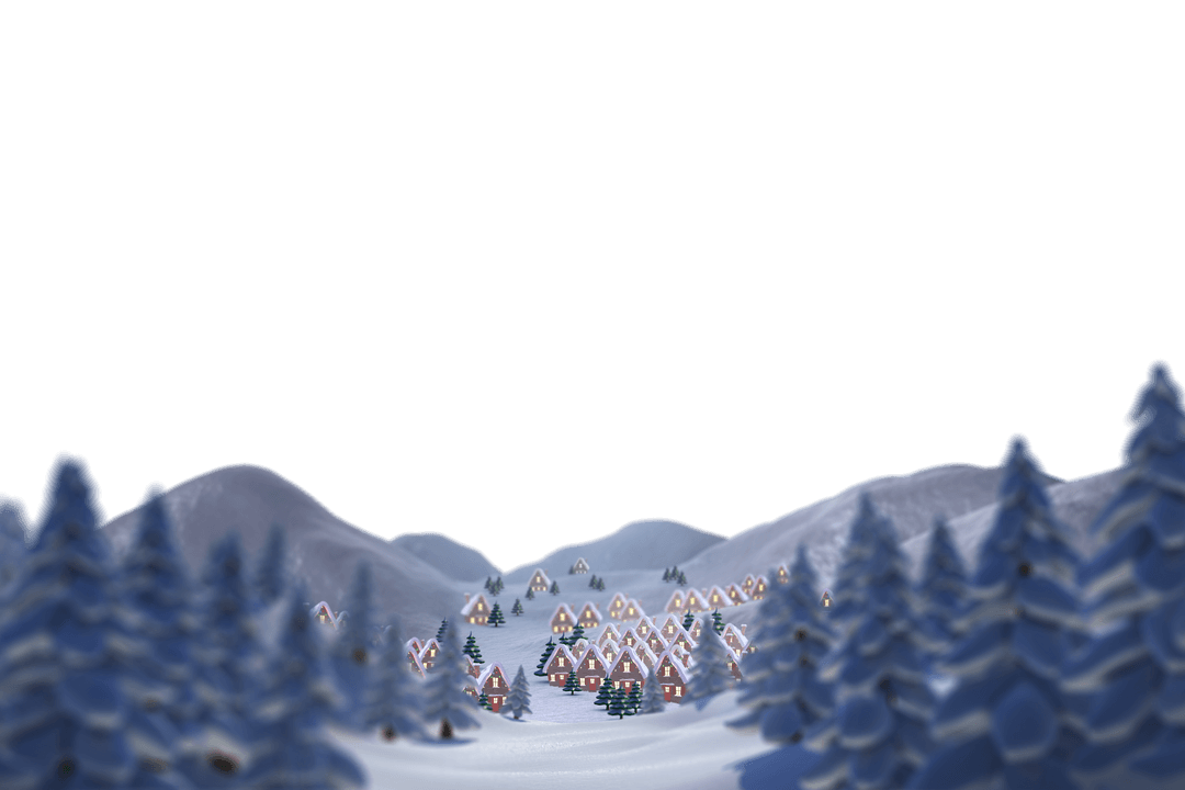 Magical Winter Village Landscape on Transparent Background