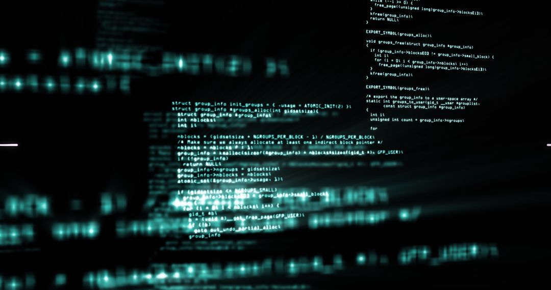 Abstract Computer Code with Digital Light Trails on Black Background