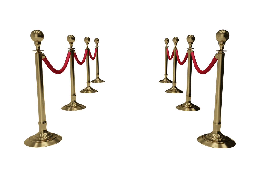 Transparent Red Ropes and Brass Crowd Control Barriers Vector