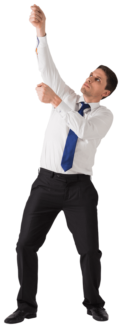Caucasian Businessman Raising Hands in Suit with Transparent Background
