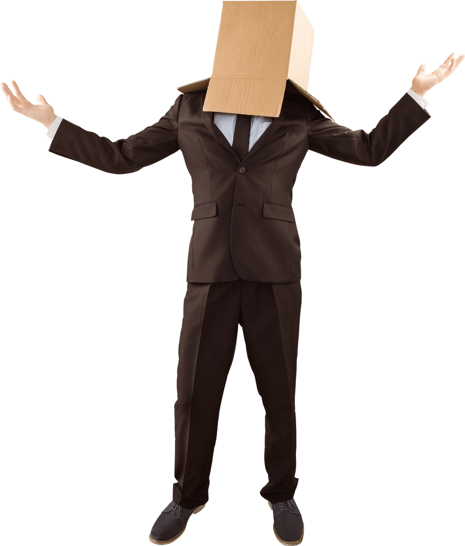 Transparent View of Anonymous Businessman with Box on Head