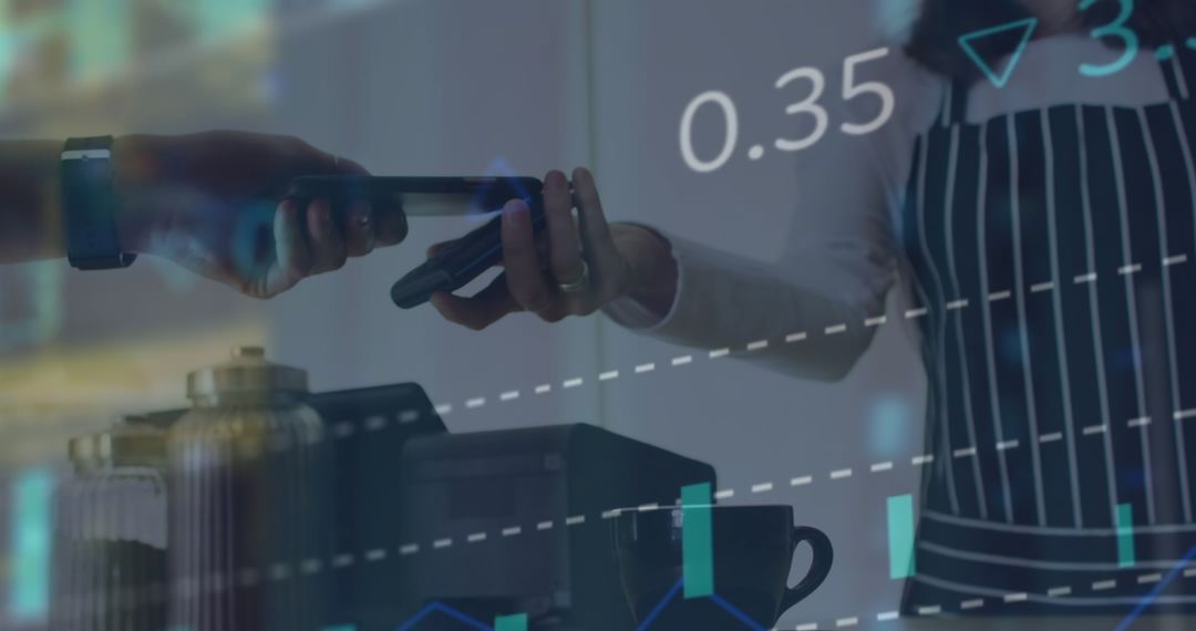Digital Payment Processing in Retail Environment Overlaid with Analytics Graph - Free Images, Stock Photos and Pictures on Pikwizard.com