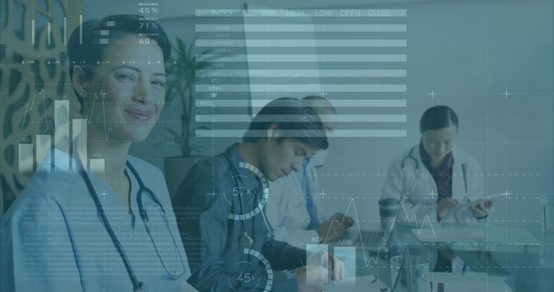 Diverse Medical Team Analyzing Financial Data and Charts