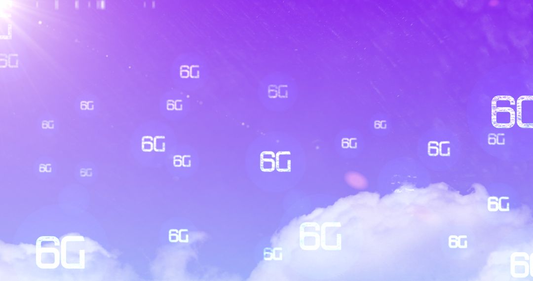 6G Technology Concept in Purple Sky with Clouds