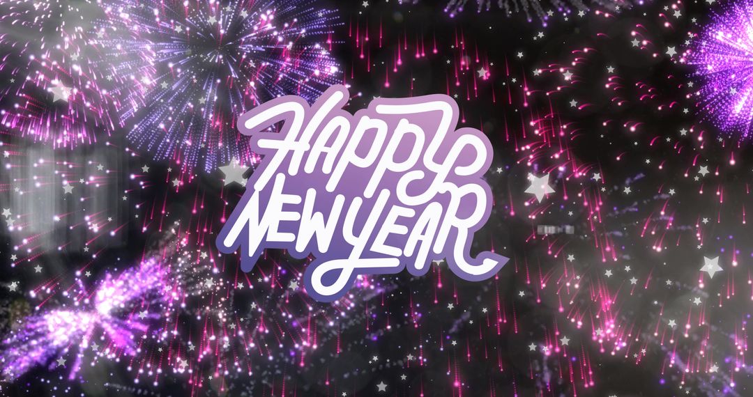 Happy New Year Text with Colorful Fireworks Animation