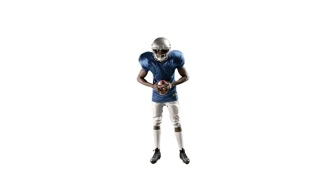 American Football Player in Blue Jersey Holding Ball Isolated on White Background - Free Images, Stock Photos and Pictures on Pikwizard.com