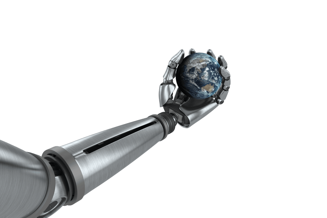 Transparent Robotic Hand Holding Globe Earth