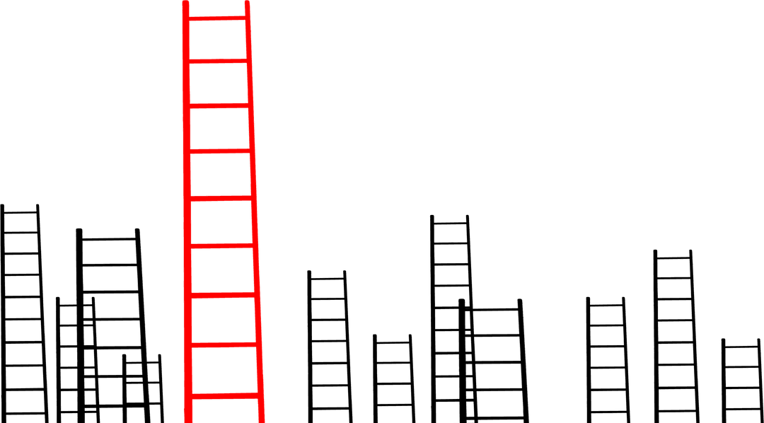 Red Ladder Among Black Ladders Digital Transparent Illustration