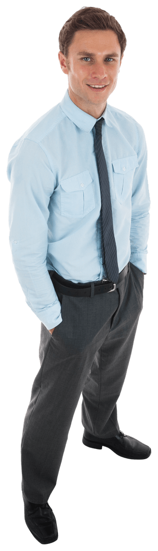 Confident Businessman Smiling with Hands in Pockets on Transparent Background