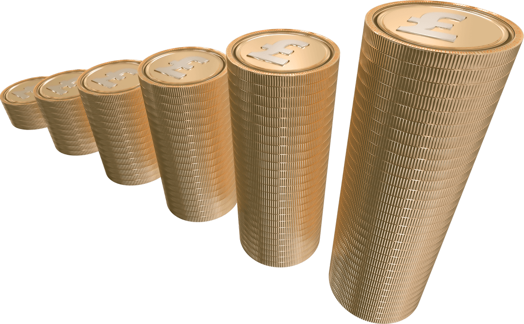 Transparent Stacks of Gold Coins with Pound Symbol