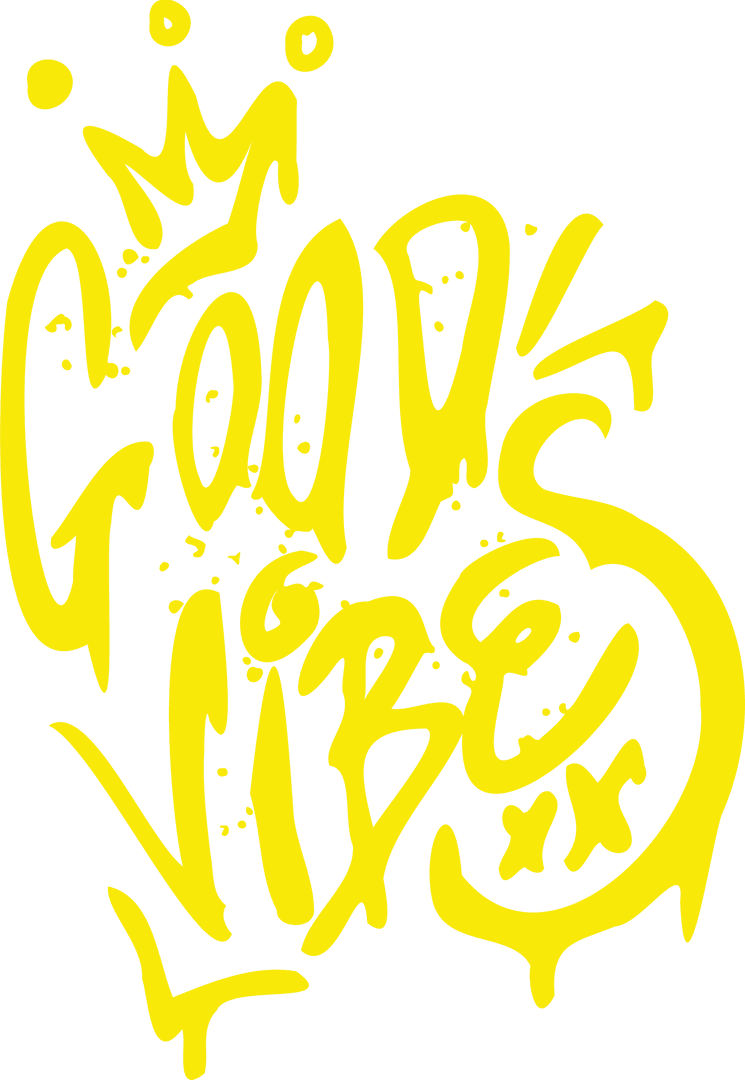 Bold Yellow Good Vibes Graffiti Text on Transparent Background